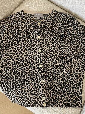 J.Crew Featherweight Cashmere Cardigan Leopard Size XXS